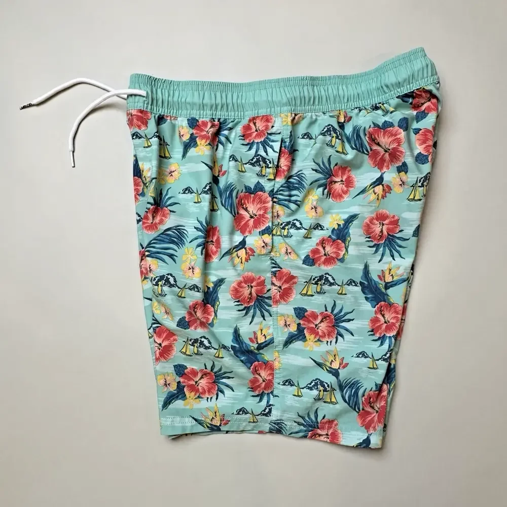Hawaiian Board Shorts Blue Red Floral Men’s MEDIUM Valor Collective